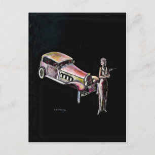 Klassiker Vintage Car und Deko Dame im Stil der 20 Postkarte