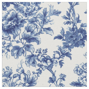 Klassisch Blau Botanisch Floral Toile Stoff
