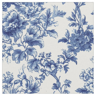 Klassisch Blau Botanisch Floral Toile Stoff