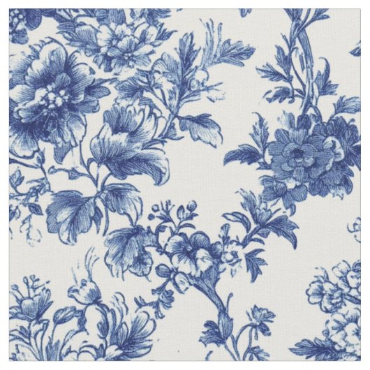 Klassisch Blau Botanisch Floral Toile Stoff (Nahaufnahme)