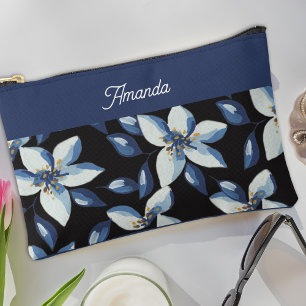 Klassisch Blau Elegant Floral Minimal Zubehörtasche