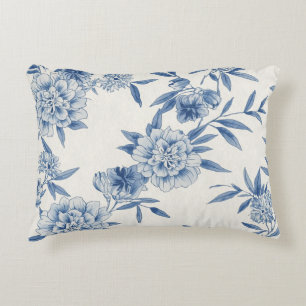 Klassisch Blau Floral Toile Wasserfarben Muster We Dekokissen
