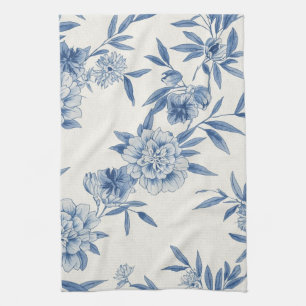 Klassisch Blau Floral Toile Wasserfarben Muster We Geschirrtuch