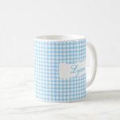 Klassisch Blau Gingham Personalisierter Name  Kaffeetasse (VorderseiteRechts)