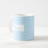 Klassisch Blau Gingham Personalisierter Name  Kaffeetasse (Vorderseite Links)