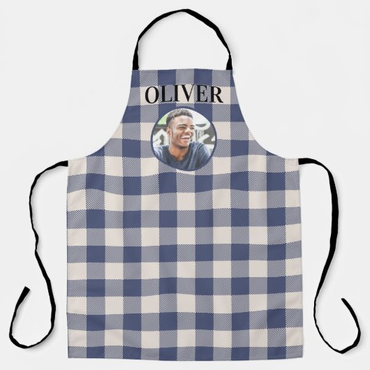 Klassisch Blau Kariert Gingham Benutzerdefinierter Schürze (Vorderseite)