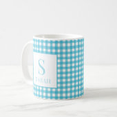 Klassisch Blau Kariert Gingham Monogramm Name Kaffeetasse (Vorderseite Links)