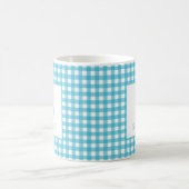 Klassisch Blau Kariert Gingham Monogramm Name Kaffeetasse (Mittel)