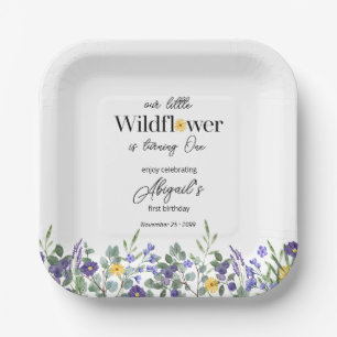 Klassisch Blau Unsere kleine Wildblume 1. Geburtst Pappteller