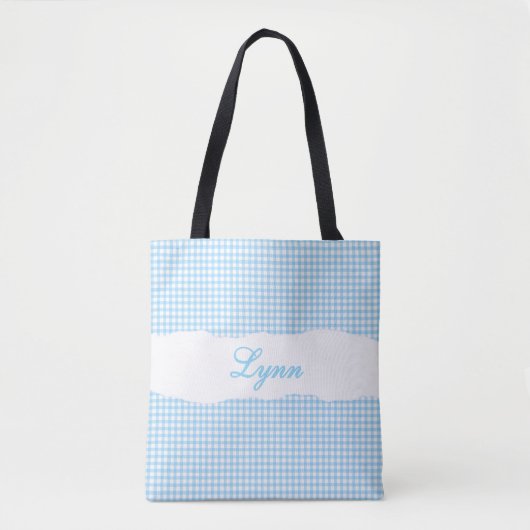 Klassisch Blau & Weiß Gingham | Personalisierter N Tasche (Vorderseite)