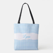 Klassisch Blau & Weiß Gingham | Personalisierter N Tasche (Rückseite)