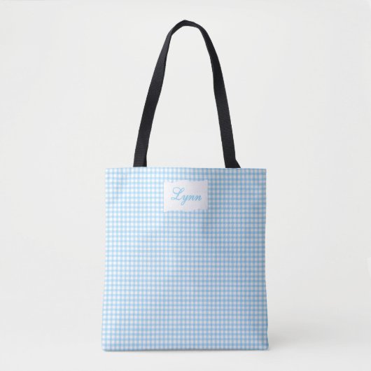 Klassisch Blau & Weiß Gingham | Personalisierter N Tasche (Vorderseite)