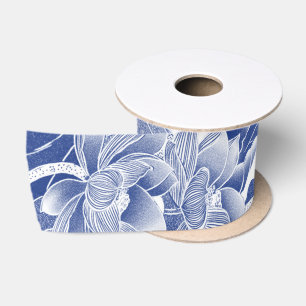 Klassisch Blau Weiße Florale Lotus-Garten-Dekorati Satinband