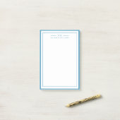 Klassisch Blau Zwei Rand Monogramm Lined Post-it Klebezettel (Auf Schreibtisch)