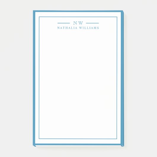 Klassisch Blau Zwei Rand Monogramm Lined Post-it Klebezettel (Vorderseite)