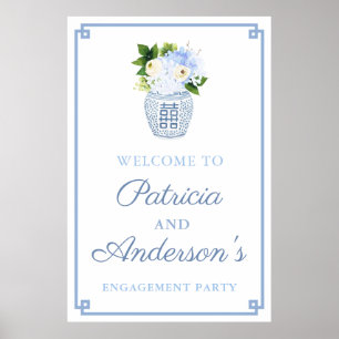 Klassisch blaue Blumen-Ginger-Vase zur Verlobungsf Poster