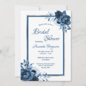 Klassisch blaue Blumen weißes silbernes Brautparty Einladung (Vorderseite)