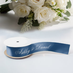 Klassisch blaue Hochzeit Elegante Schrift Kalligra Satinband