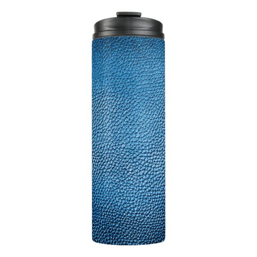 Klassisch blaue Lederhintergrundtextur Closeup.bl Thermosbecher (Vorderseite)