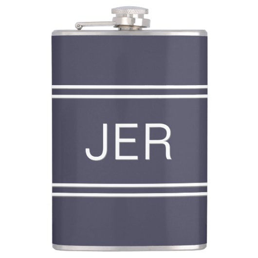Klassisch blaue personalisierte Monogramm-Initiale Flachmann (Vorderseite)