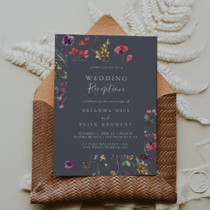 Klassisch blaue wilde Blumen-Hochzeitsempfang Einladung