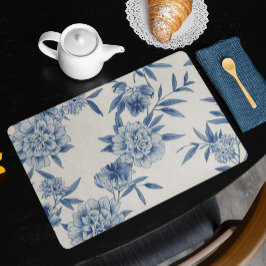 Klassisch blaues florales Toile-Wasserfarbenmuster Stofftischset