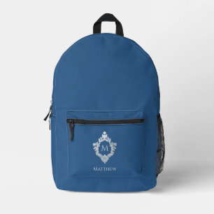 Klassisch Blaues Monogramm in altem Wappen mit ind Bedruckter Rucksack