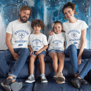 Klassisch Blaues Text Kreuz und Schild Homeschool T-Shirt