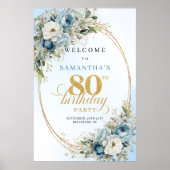 Klassisch boho blaue Blumen Eukalyptus Gold 80. Poster (Vorne)