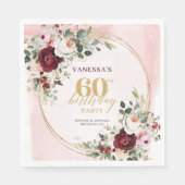 Klassisch Burgunder-Rosa-Blumen 60. Geburtstag Ser Serviette (Vorderseite)