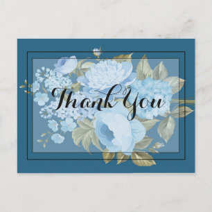 Klassisch Chic blaues Blumenmuster  Danke Postkarte