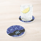 Klassisch Damast Blau (Monogramm) Getränkeuntersetzer (Seite)