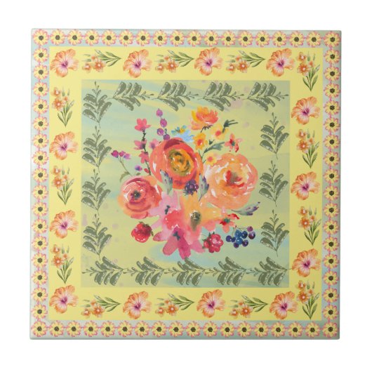 Klassisch dekoriert staubfarbene Aquarellfarben Ge Fliese (Vorderseite)