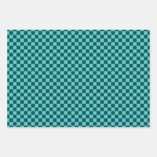Klassisch dunkelblau, leicht Aquamarin Kariert Geschenkpapier Set (Vorderseite 2)