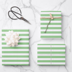 Klassisch einfache hellgrün-weiß gestreift geschenkpapier set