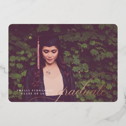 Klassisch einfache Script Foil Grad Bekanntgabe Folieneinladung (Vorderseite)