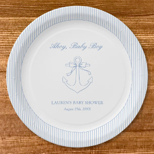 Klassisch einfaches Ahoy Baby Boy Elegantes Dusche Pappteller