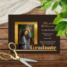 Klassisch elegant Gold Text Graduate 1 Foto braun