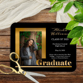 Klassisch elegant Gold Text Graduate 1 Foto Schwar Magnet