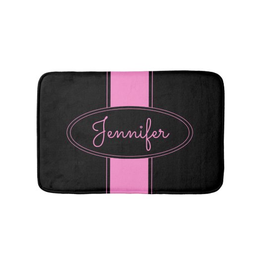Klassisch Elegant Rosa Schwarzer Individuelle Name Badematte (Vorderseite)