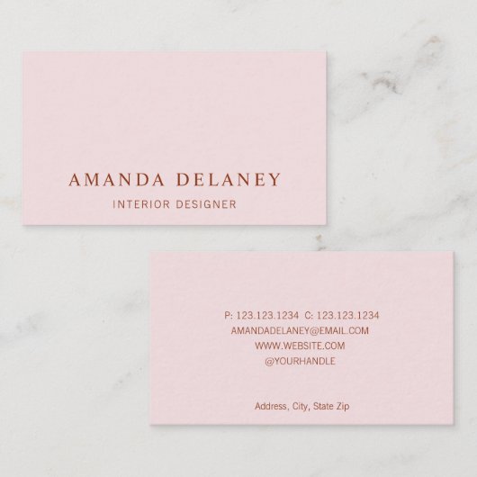 Klassisch elegant Rosa und Rost Visitenkarte (Vorne/Hinten)