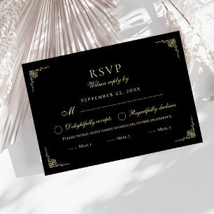 Klassisch Elegant Schwarz Weiß Beige Menü Wahl Rüc RSVP Karte