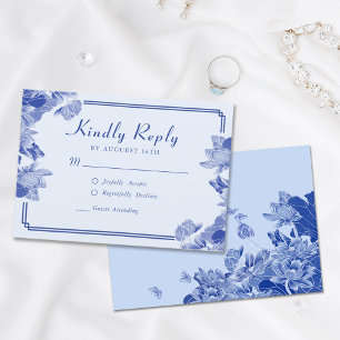 Klassisch Elegant Staubblau Blüten-Chinoiserie RSV RSVP Karte