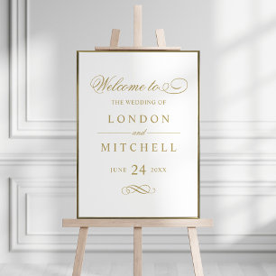 Klassisch elegante Antiqugold-Hochzeitsbegrüßung Poster