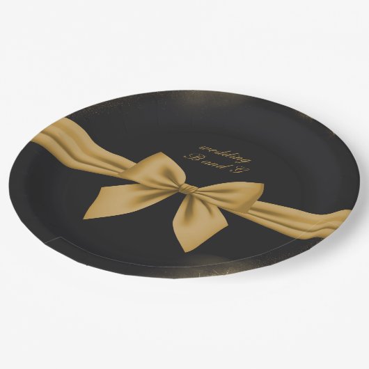 klassisch elegante filigrane schwarze goldene Hoch Pappteller (Schrägansicht)