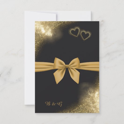 klassisch elegante filigrane schwarze goldene Hoch RSVP Karte (Rückseite)