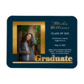 Klassisch Elegante Gold Text Graduate 1 Foto Dk Aq Magnet (Horizontal)
