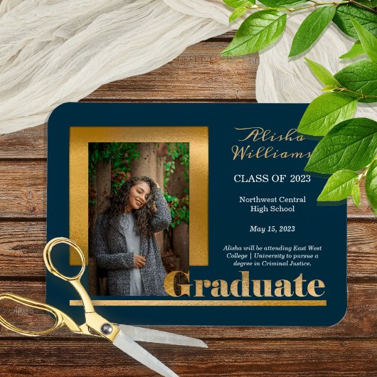 Klassisch Elegante Gold Text Graduate 1 Foto Dk Aq Magnet