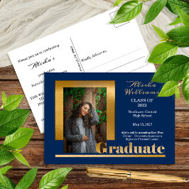 Klassisch Elegante Gold Text Graduate 1 Foto Dk Bl Postkarte