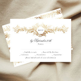 klassisch elegante goldgelbe Kranzhochzeit RSVP Karte